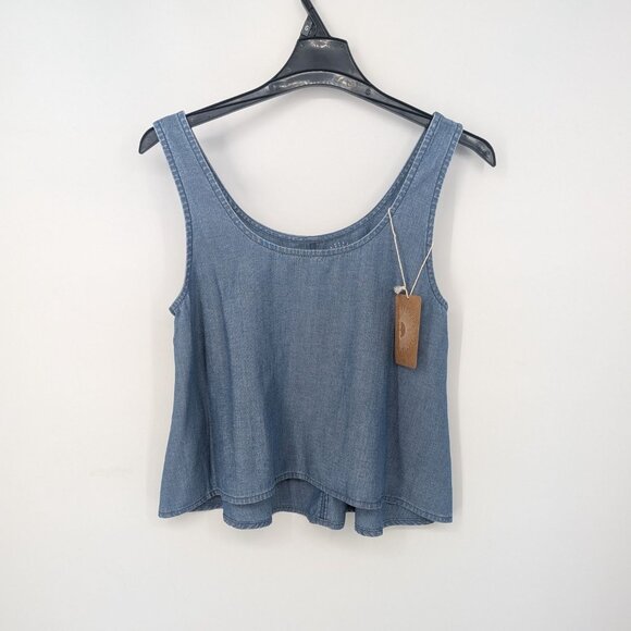 Porter Blue Chambray Tank Top Women Size XL Cropped Coastal Festival Resort Boho - Picture 2 of 9